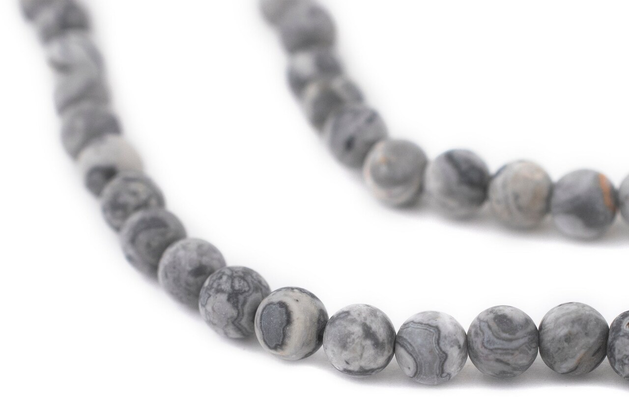 The Bead Chest Matte Grey Picasso Jasper Beads (6mm): Organic Gemstone Round Spherical Energy Stone Healing Power Crystal for Jewelry Bracelet Mala Necklace Making
